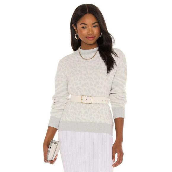 Rails Lana Sweater Grey Ivory Mixed Animal Print Size L Wool Cashmere Blend - Picture 3 of 11